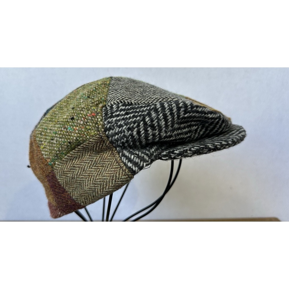 John Hanly Irish Flat Cap Paddy Cap Wool Retro Patchwork Tweed Sz 7 1/8 Medium